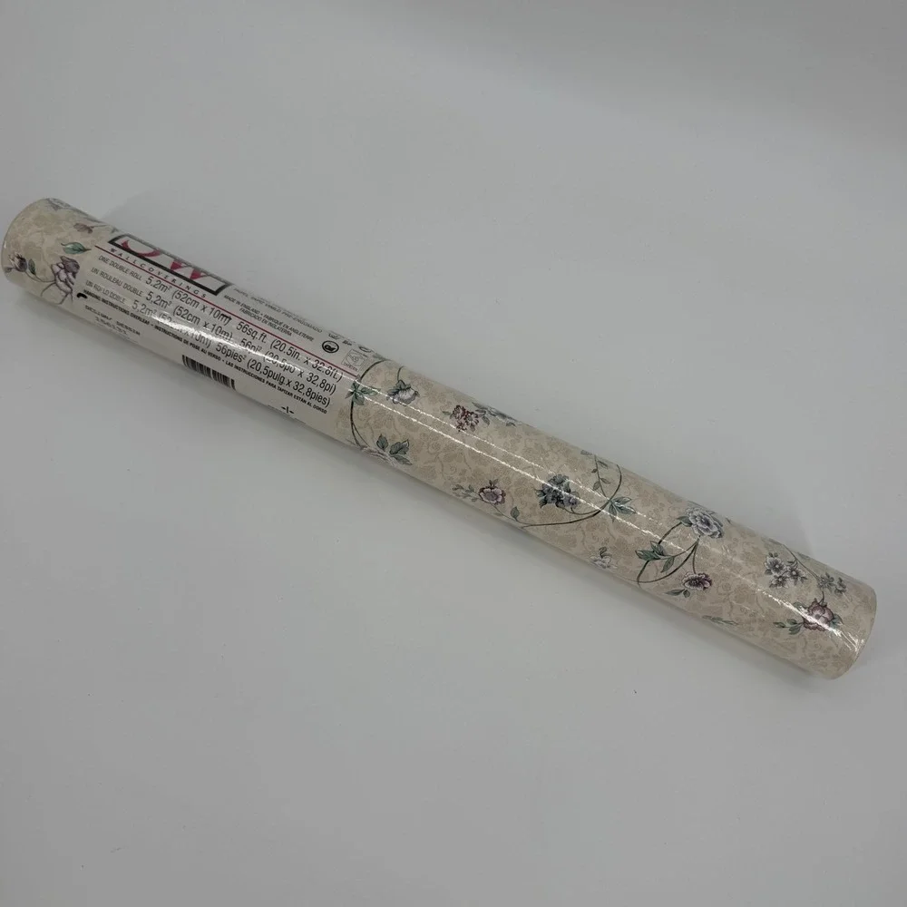 Vintage Sunworthy Floral Vinyl Wallpaper Cream Double Roll 56 sq ft 156131